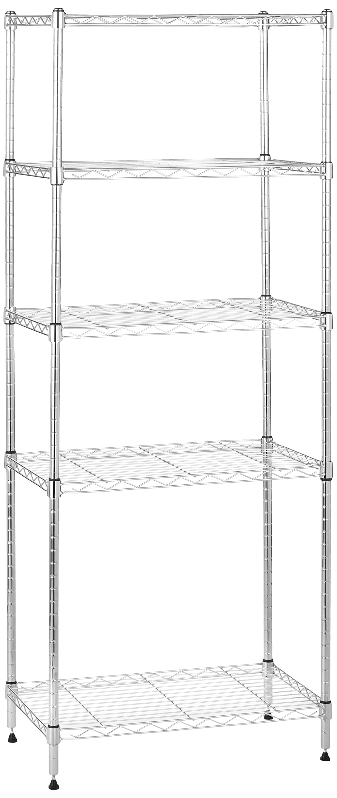 Amazon Basics 5-shelf chrome storage unit for garage organization.