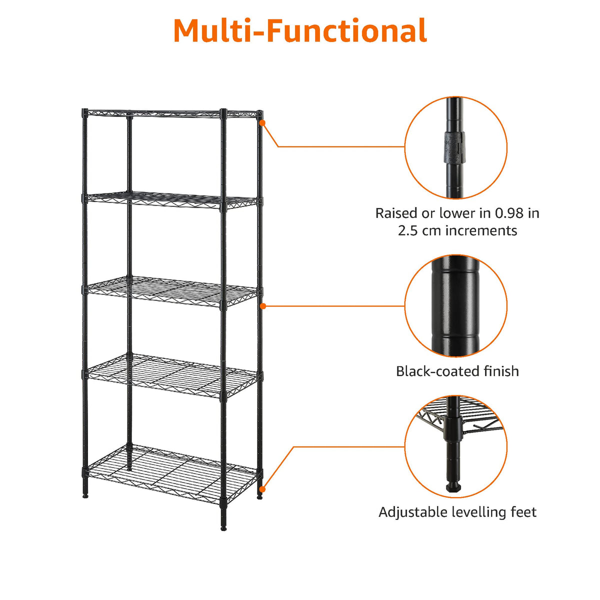 Amazon Basics rack with four leveling feet on uneven floor.