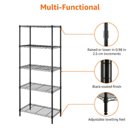 Amazon Basics rack with four leveling feet on uneven floor.