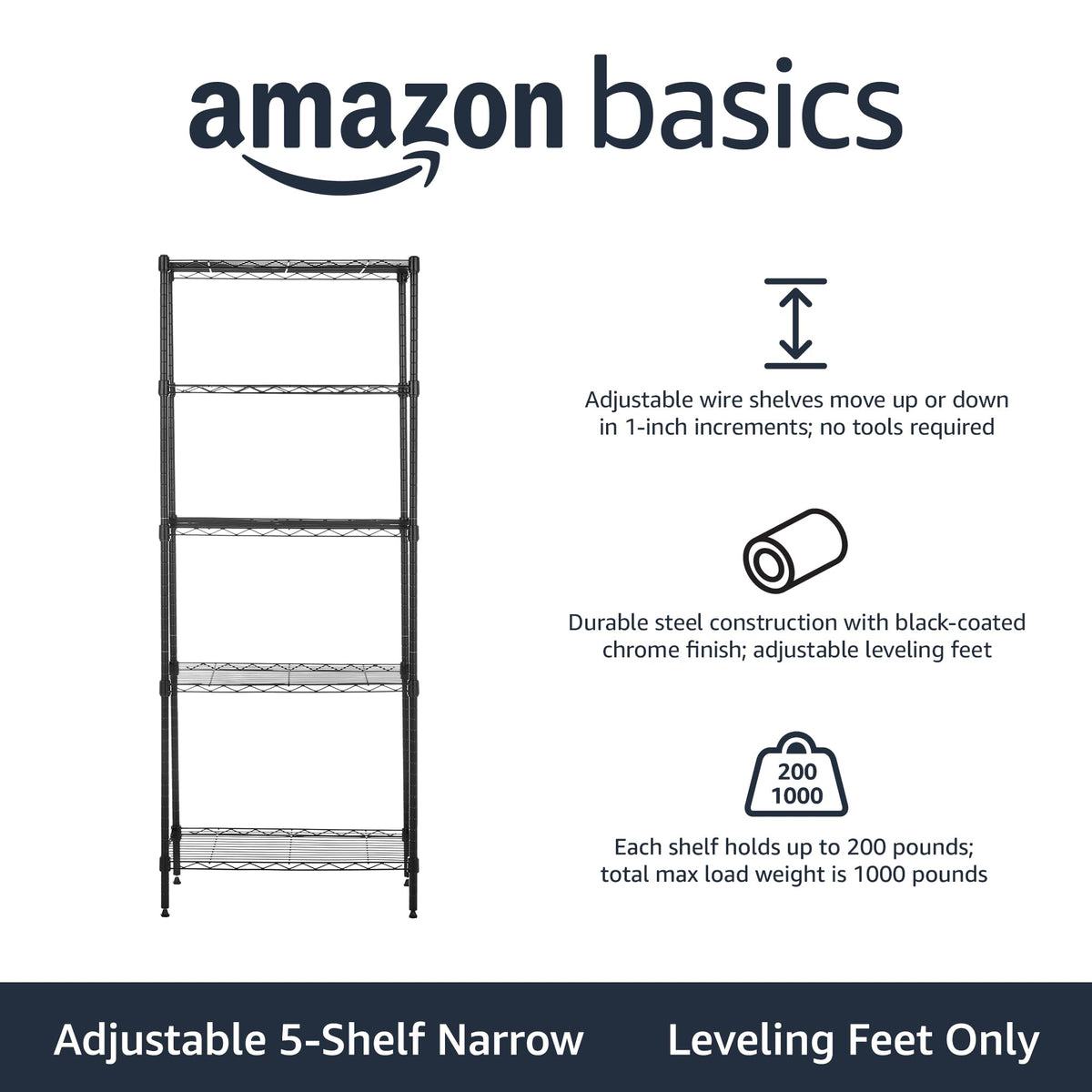 Amazon Basics 5-shelf rack in garage with organized tools.