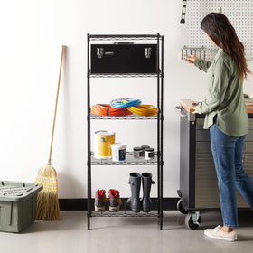 Amazon Basics steel frame close-up highlighting durable construction for garage storage.