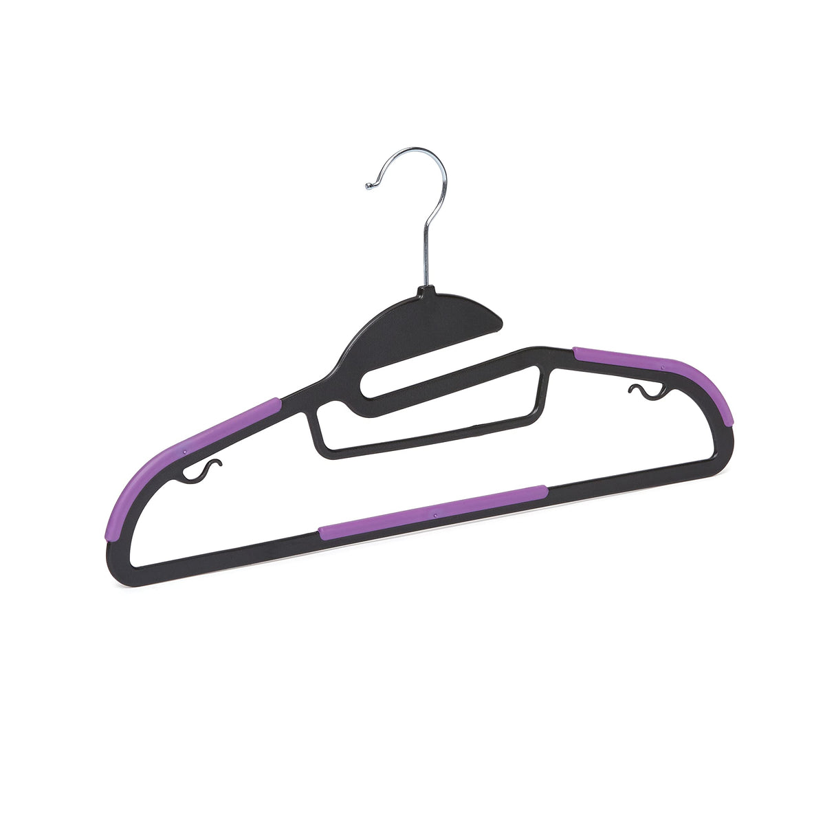 Amazon Basics 50-pack black and purple hangers provide sturdy garment support