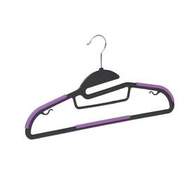 Amazon Basics 50-pack black and purple hangers provide sturdy garment support