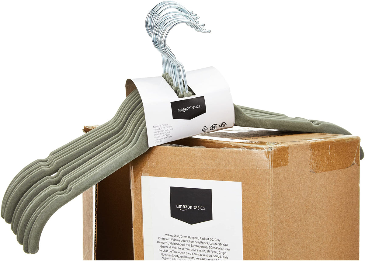 Amazon Basics 50-pack velvet hangers keeps wardrobe ready for multiple outfits