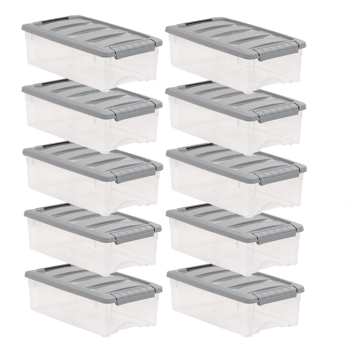 Amazon Basics 5-quart stackable storage bin with a secure latching lid for tidy organization.