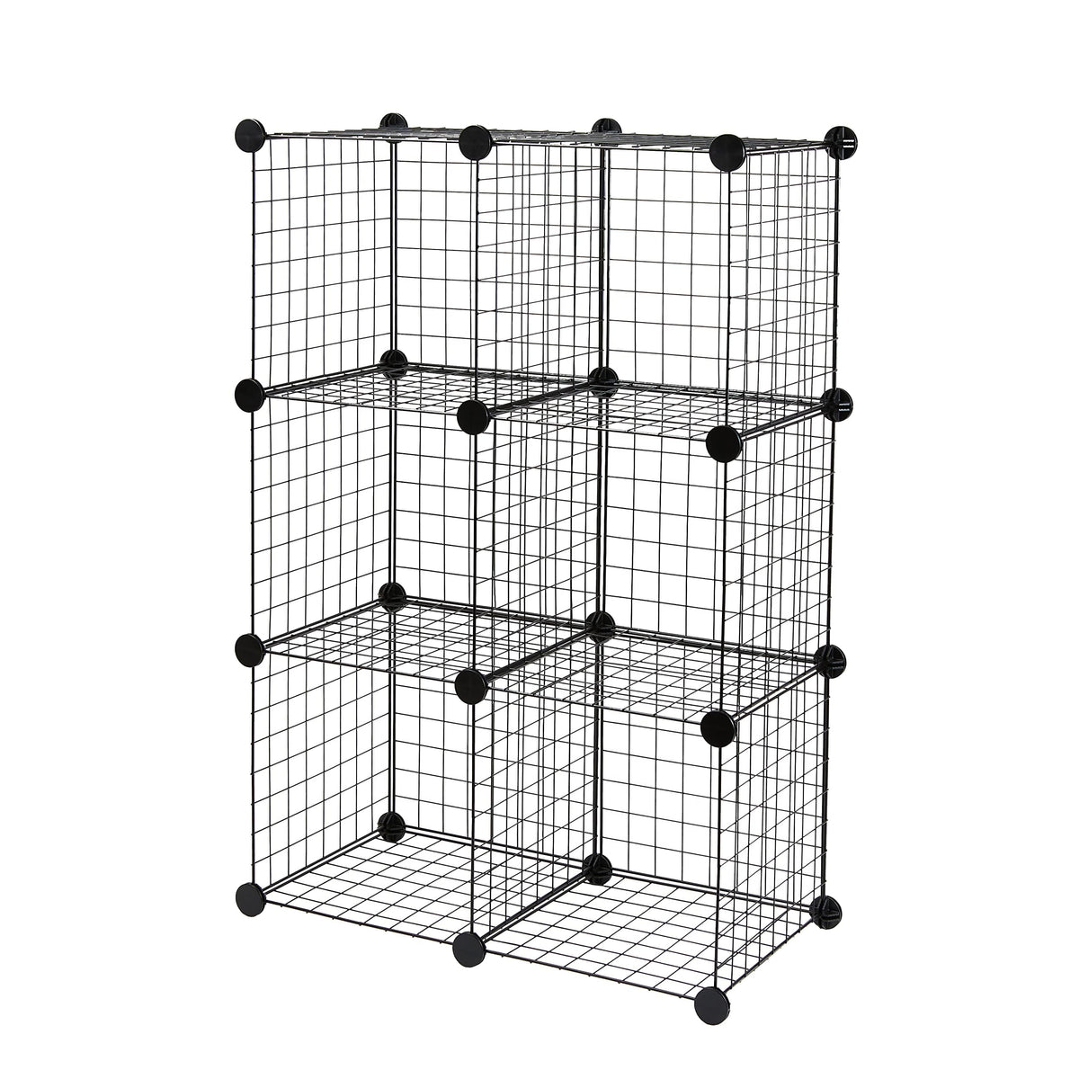 Amazon Basics 6-Cube Wire Grid Stackable Storage Organizer with interlocking cubes for versatile storage.