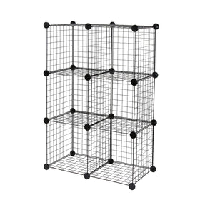 Amazon Basics 6-Cube Wire Grid Stackable Storage Organizer with interlocking cubes for versatile storage.