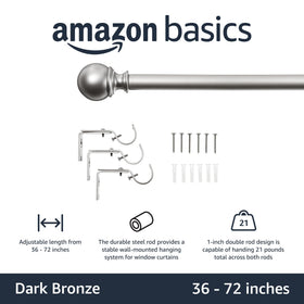 Amazon Basics adjustable rod length 36-72 inches for flexible window fit.