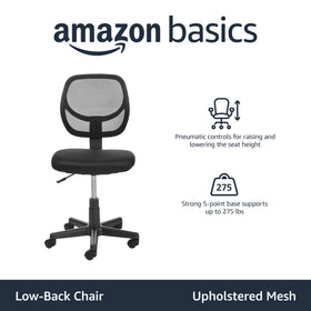 Amazon Basics chair with adjustable seat height for personalized desk alignment.