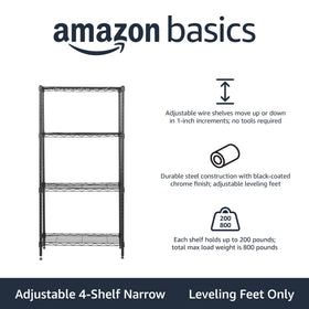 Amazon Basics adjustable-height shelves adapt to your space with 1-inch steps.