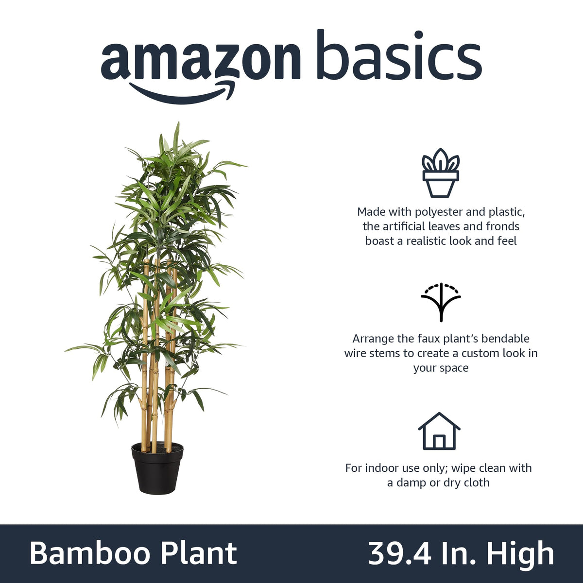 Amazon Basics bamboo plant texture with bendable stems for natural shaping.