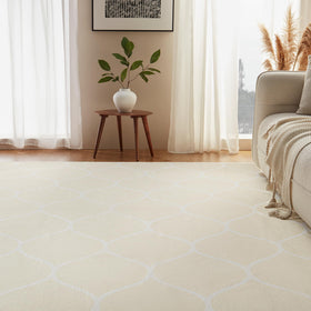 Amazon Basics beige geometric printed rug enhances living room or bedroom decor