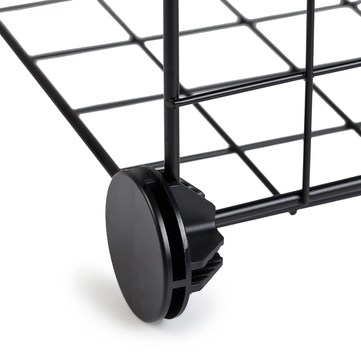 Black powder-coated finish adds a modern look to everyday storage.