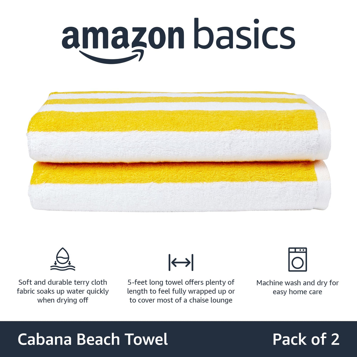 Amazon Basics cabana stripe towel folded for compact storage and travel.
