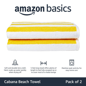 Amazon Basics cabana stripe towel folded for compact storage and travel.