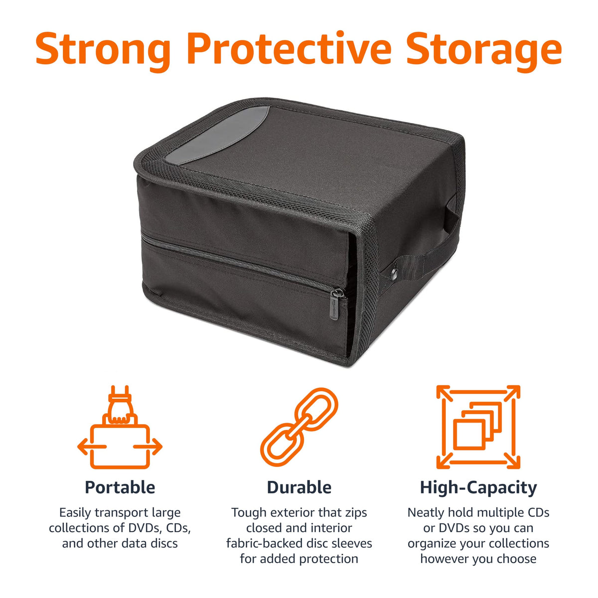 Amazon Basics CD/DVD Binder dimensions 12.2 x 11.7 x 6.6 inches for compact storage.