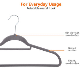 Amazon Basics curved-arc hangers help keep garments wrinkle-free.