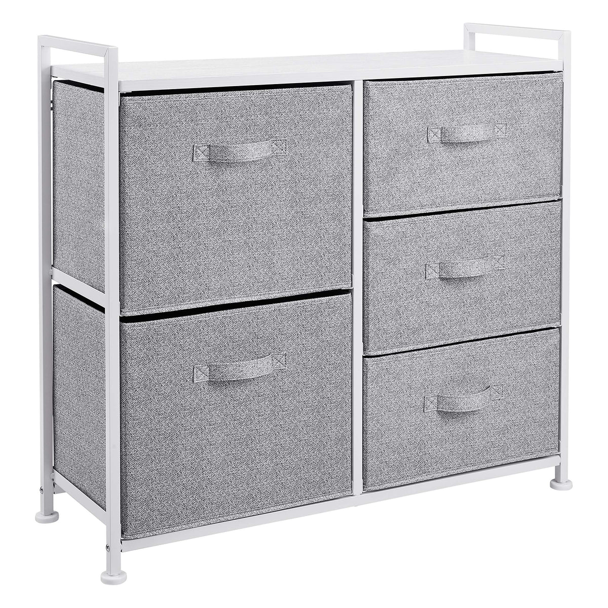Amazon Basics closet organizer with five white fabric drawers for spacious clothing storage