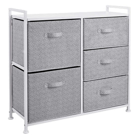 Amazon Basics closet organizer with five white fabric drawers for spacious clothing storage