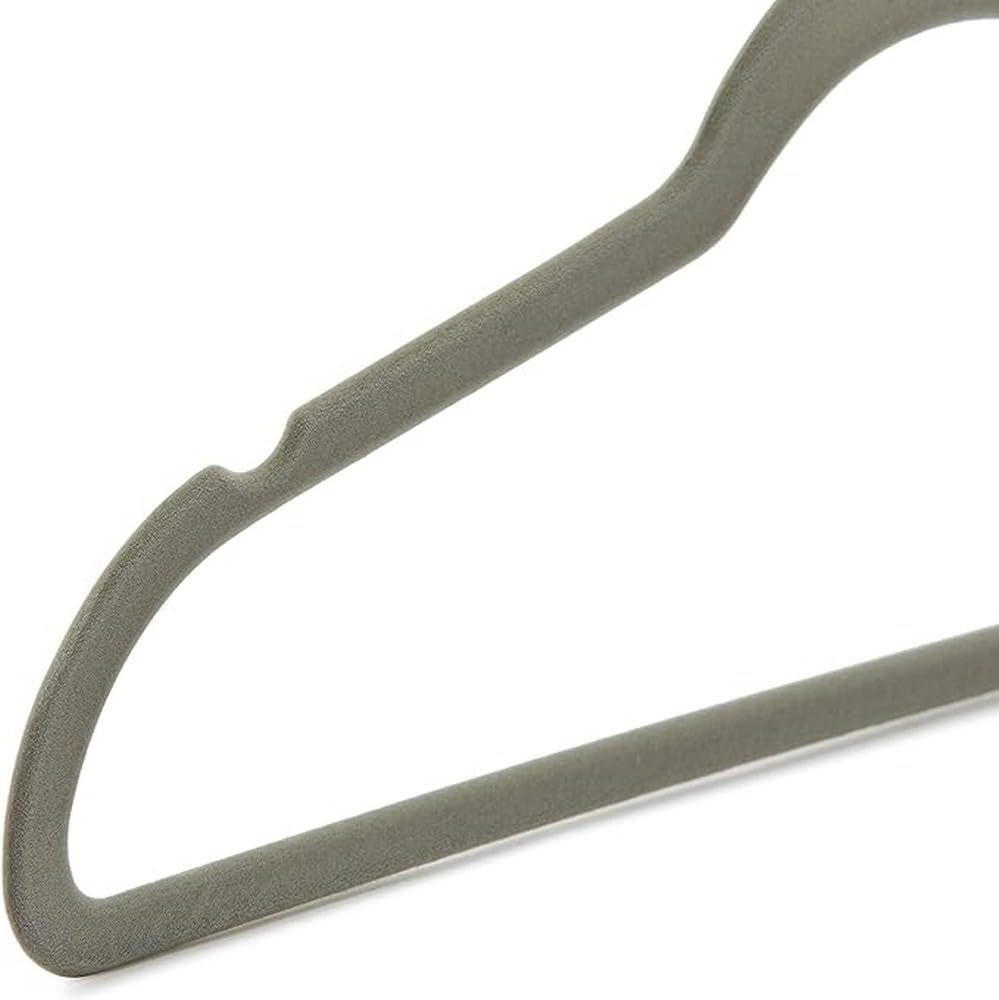100-pack gray Amazon Basics hangers keep closets organized and clutter-free.