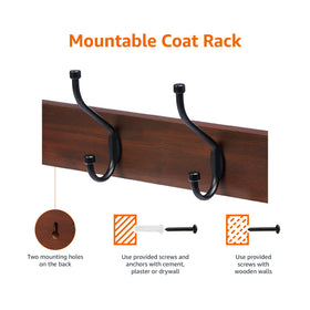 Amazon Basics coat rack with five double hooks shown mounted for clutter-free hallway storage.