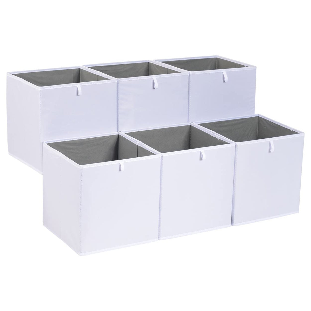 Amazon Basics collapsible cube bin in white with easy-access closeup for closet organization