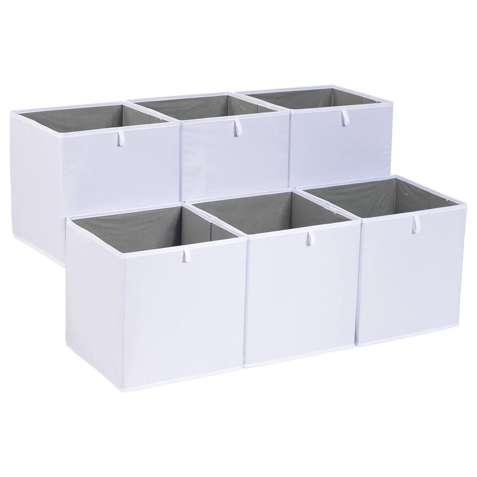 Amazon Basics collapsible cube bin in white with easy-access closeup for closet organization