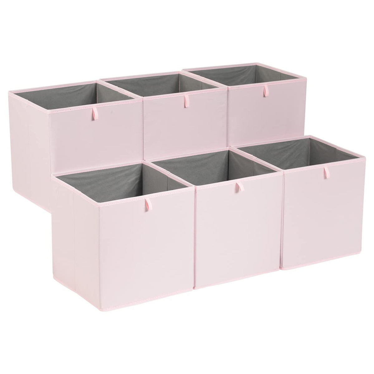 Amazon Basics collapsible cube organizer bin in peony pink with space-saving design.