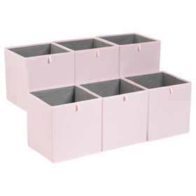 Amazon Basics collapsible cube organizer bin in peony pink with space-saving design.
