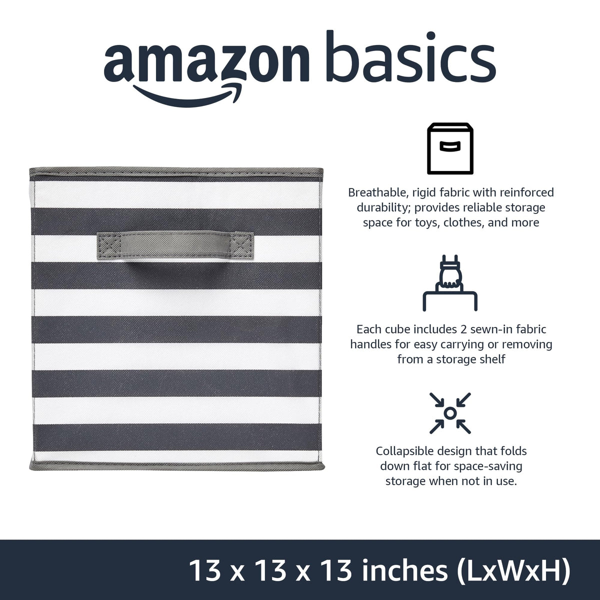 Amazon Basics fabric storage bin close-up highlights durable, breathable material.