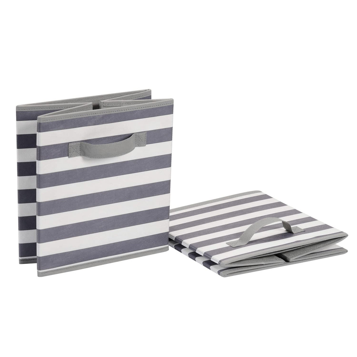 Amazon Basics storage bin folded flat for easy, space-saving storage.