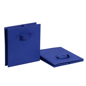 Amazon Basics navy cubes stacked for closet organization and seasonal storage.