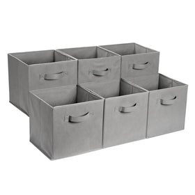 Amazon Basics collapsible storage cubes in gray, six-pack, sturdy and breathable.