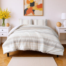 Amazon Basics jacquard stripe detail enhances modern bedroom aesthetics.
