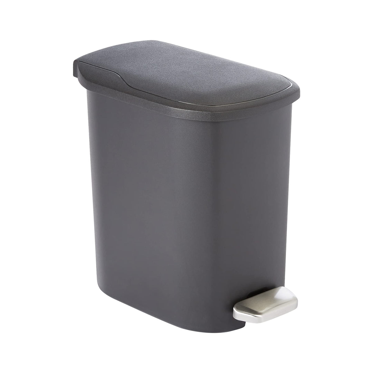 Amazon Basics compact trash can base view highlighting anti-slip stability.