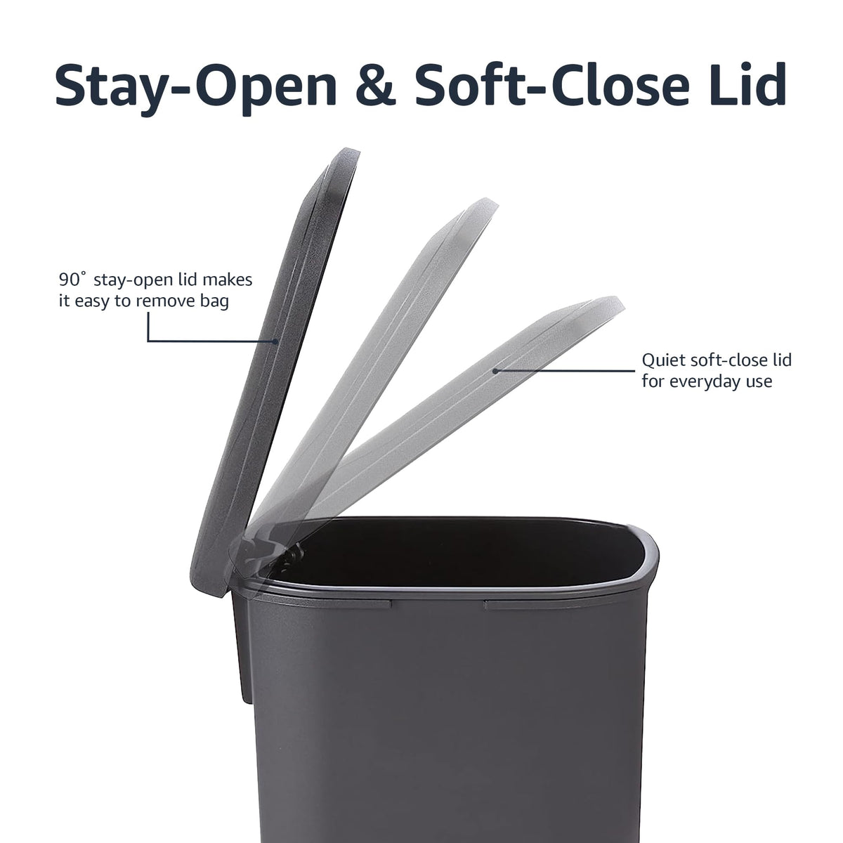 Amazon Basics compact trash can pedal in action for hands-free waste disposal.