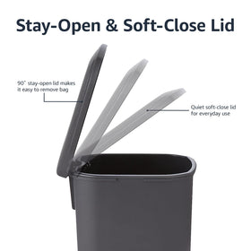 Amazon Basics compact trash can pedal in action for hands-free waste disposal.