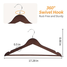 Amazon Basics contoured wood hangers in cherry with balanced support.