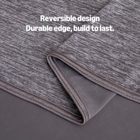 Amazon Basics dark gray cooling blanket on bed for a sleek look.