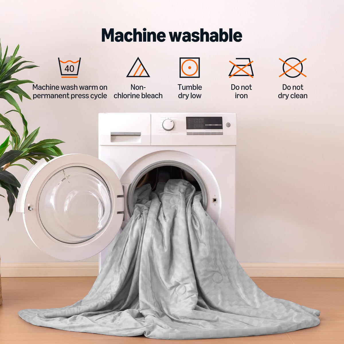 Amazon Basics easy care instructions for machine washing and low tumble dry