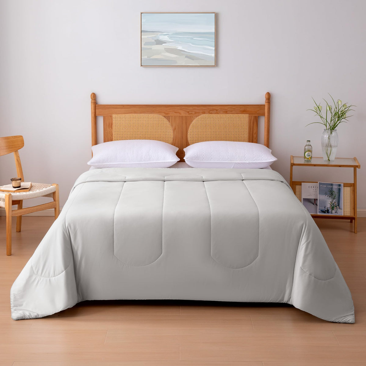 Amazon Basics Cooling Comforter front view; lightweight cooling for warm nights and year-round use.