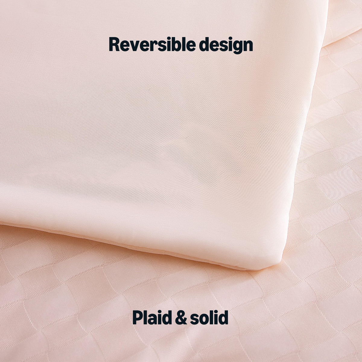 Soft pink shade from Amazon Basics cooling comforter adds subtle style.