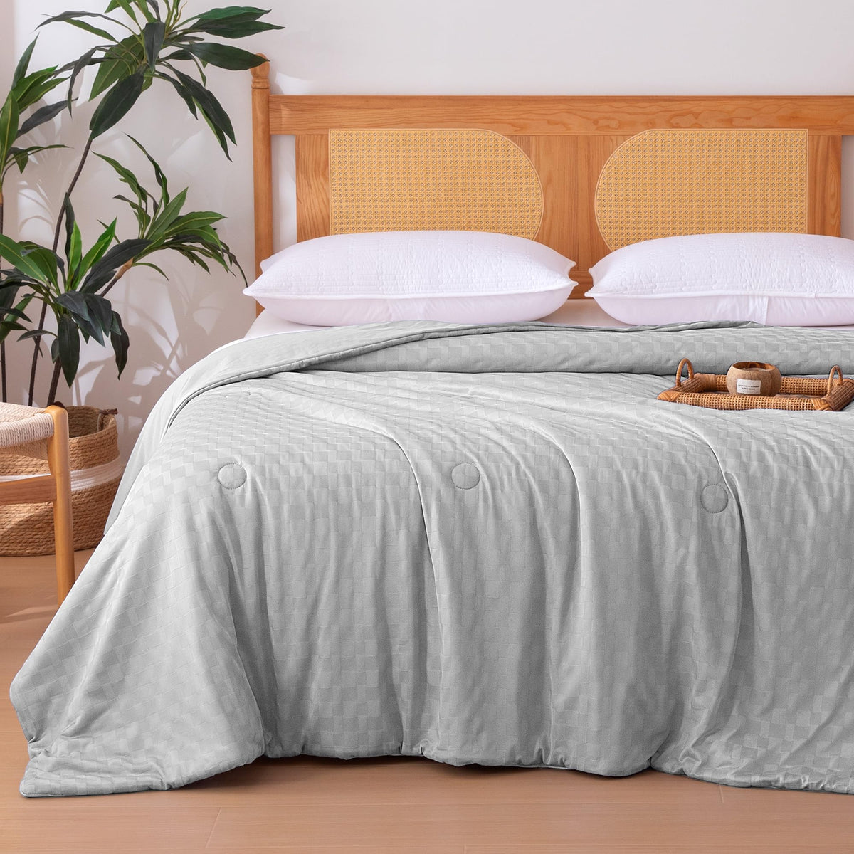 Amazon Basics cooling comforter waffle weave close-up showing breathable texture for hot sleepers