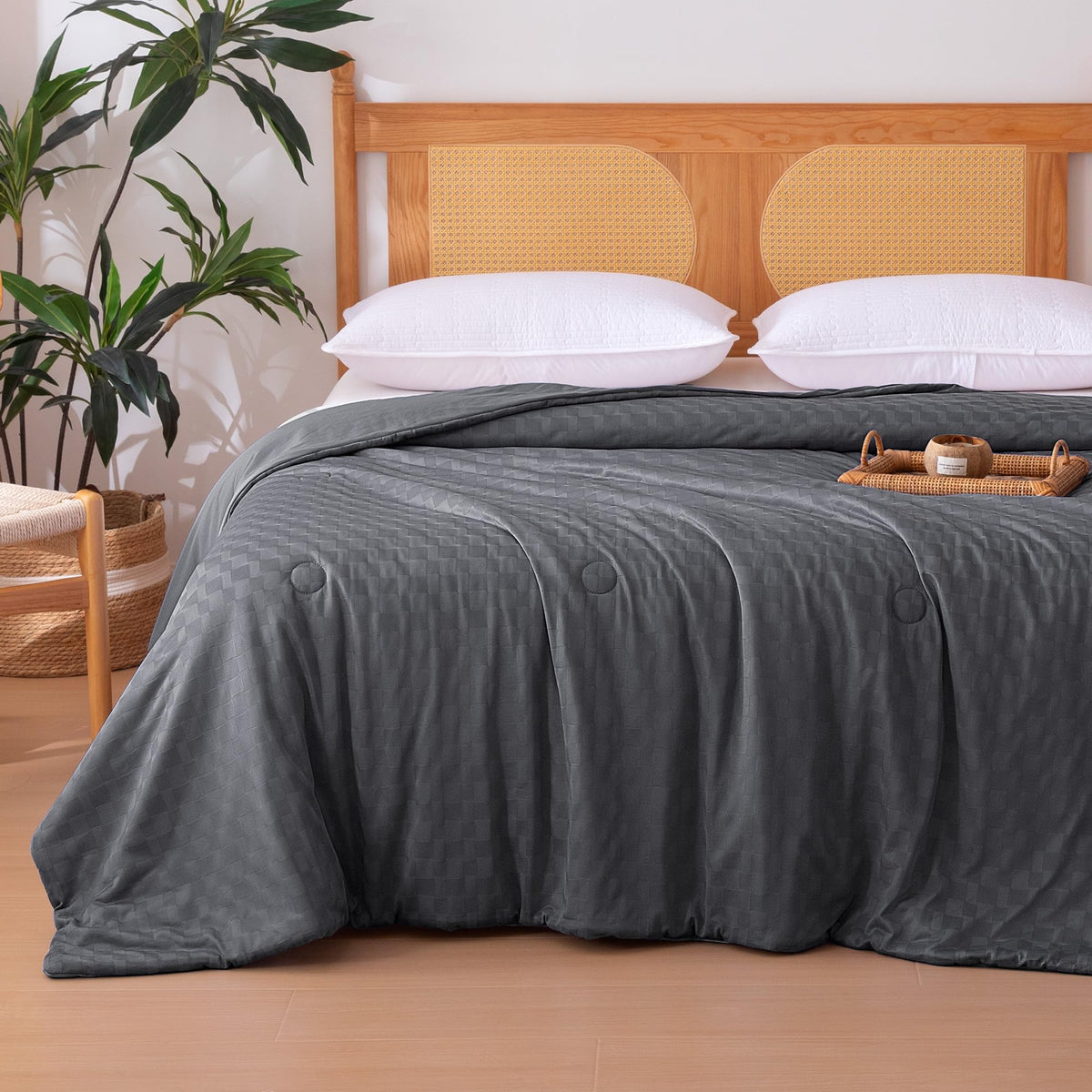 Amazon Basics cooling comforter with waffle weave for breathable year-round comfort