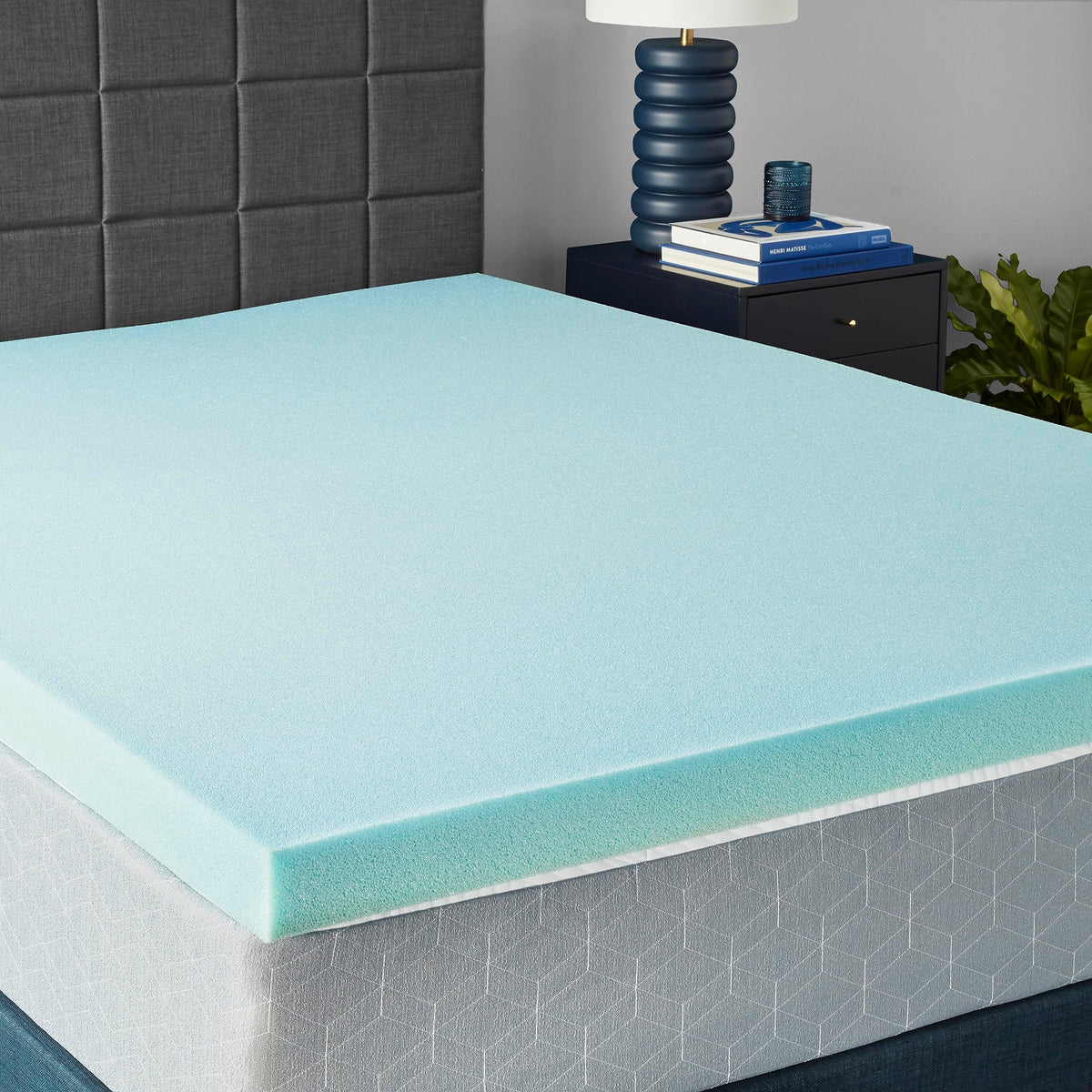 Amazon Basics cooling gel-infused topper close-up highlights breathable comfort