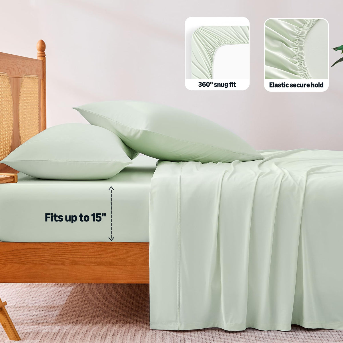 Amazon Basics cooling sheets four-piece set unfolded with pillowcases visible.