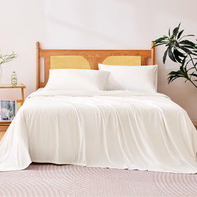 Amazon Basics cooling sheets on a full bed with a cool, breathable surface.