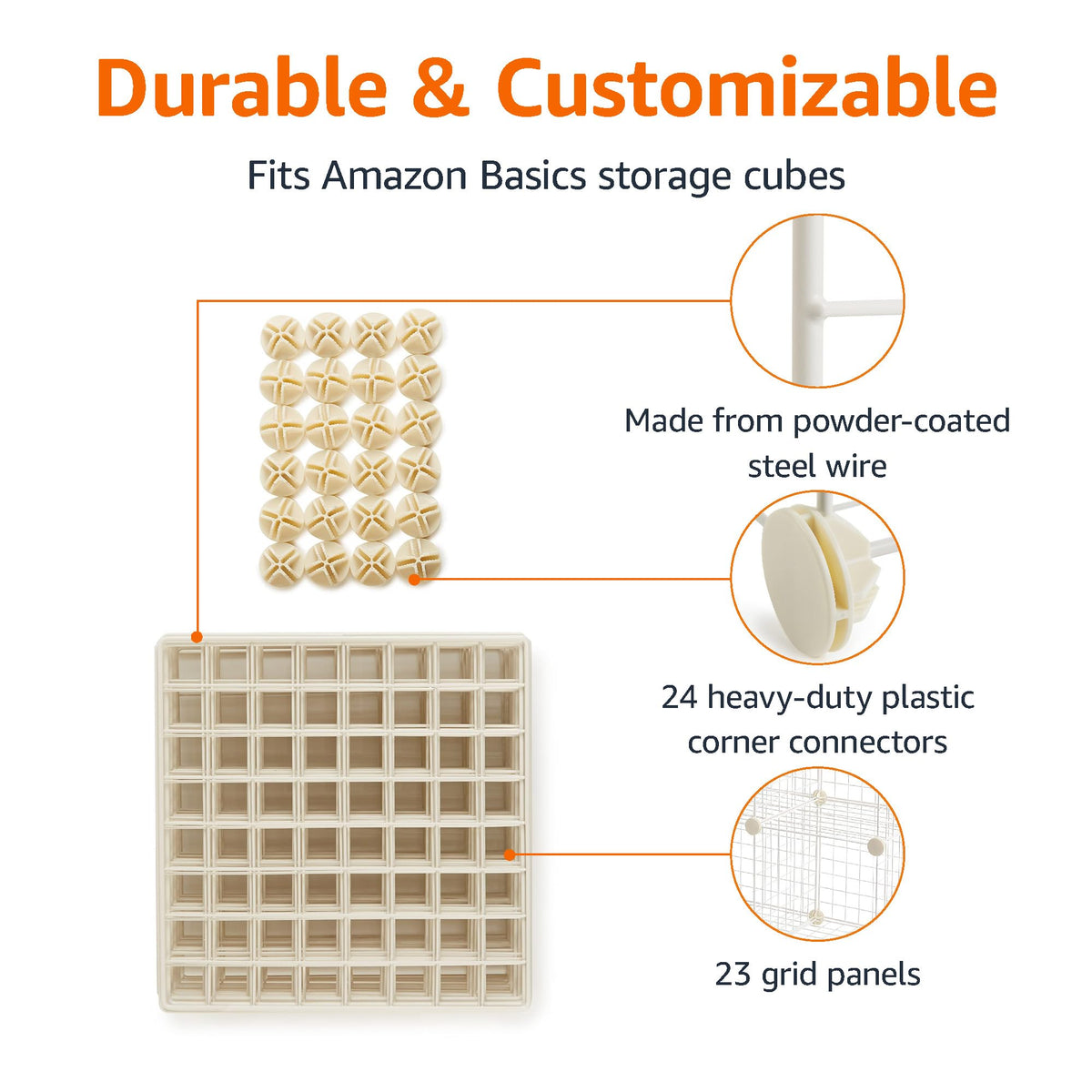 Amazon Basics cube wire grid durable steel construction supports up to 20 pounds per cube.