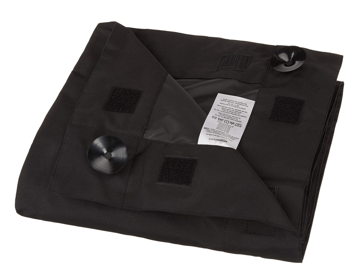 Amazon Basics blackout curtain shown reducing noise near a window.