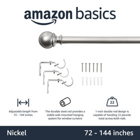 Amazon Basics curtain rod nickel finish close-up highlighting durable, stylish design.